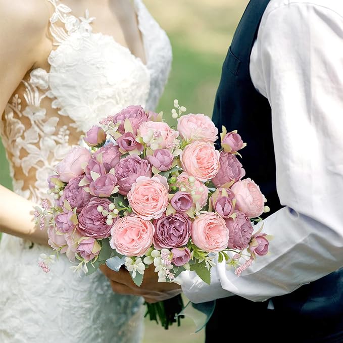 SOMYTING Peonies Artificial Flowers, Fake Flowers Pink Peonies Faux Flowers Vintage Artificial Silk Flower Peonies Bouquets Floral Arrangements Home Wedding Party Coffee Table Decor (Mixed pink, 2PCS)