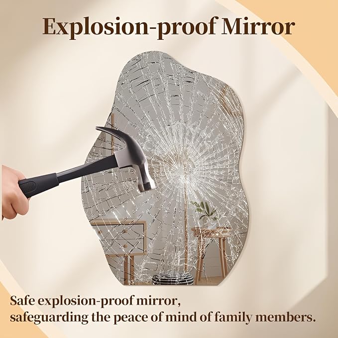 Niccy Irregular Mirror, 20"x28" Asymmetrical Bathroom Mirror, Decorative Modern Mirrors for Bathroom, Bedroom, Living Room, Entryway, Frameless Vanity Mirror, Unique Wall Mounted