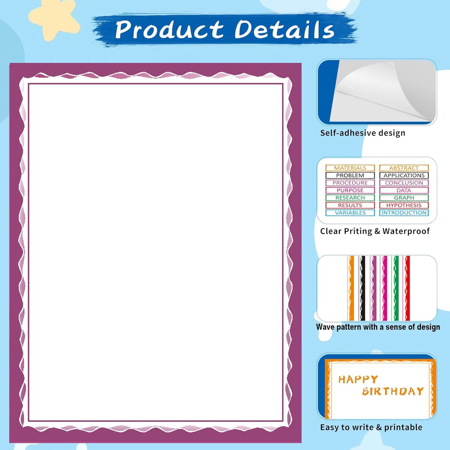 VinTS Colorful Self-Adhesive Science Fair Display Boards - 22 Sheets of Personalized Letter Stickers for Classroom & Office