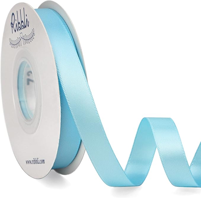 Ribbli Light Blue Double Faced Satin Ribbon,1/2” x Continuous 25 Yards,Use for Craft Bows Bouquet, Gift Wrapping, Wedding Decoration, Floral Arrangement