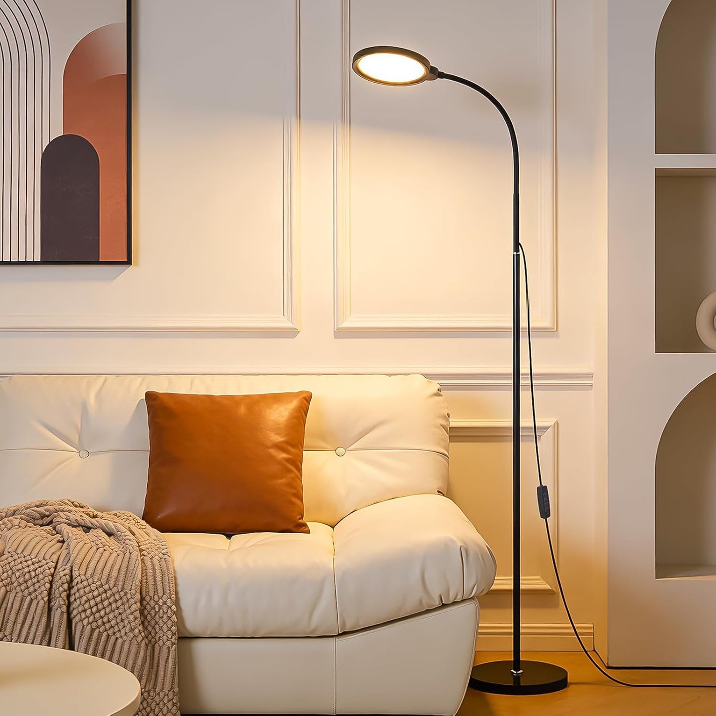 Skiennix Modern Black Floor Lamp - 62.6” Adjustable Gooseneck LED Lamp with Dimmer & Color Temperature for Living Room, Bedroom, Office