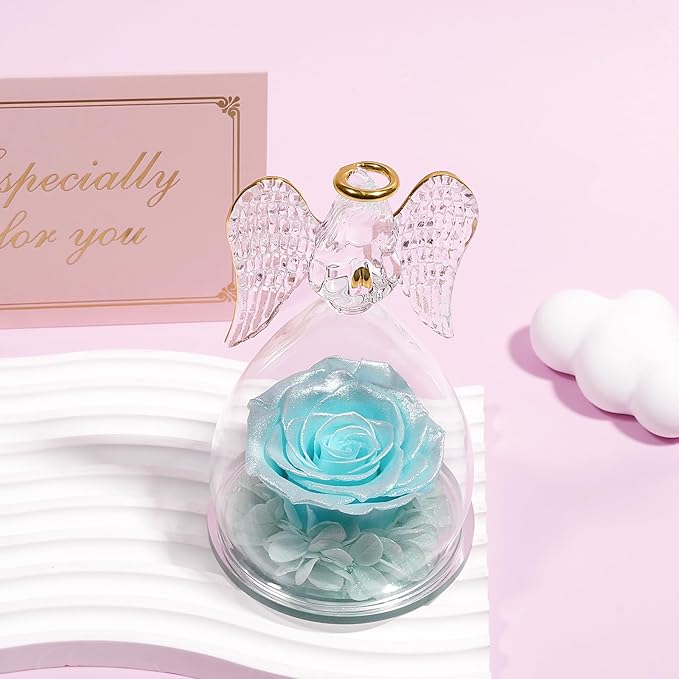 Yamonic Mom Birthday Gifts for Mom, Angel Figurines with Real Rose Gifts for Her Women Grandma, Preserved Flowers Rose Angel Figurines for Mothers Day Christmas Anniversary Birthday Gifts for Wife