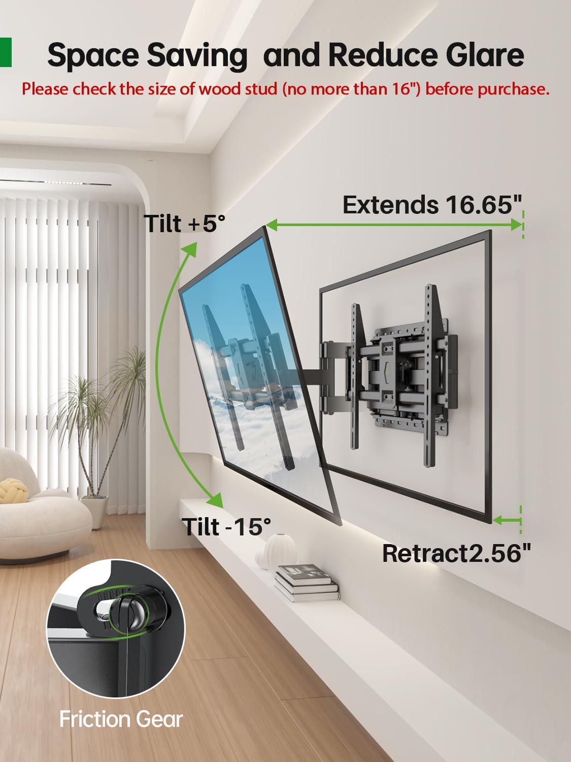 USX Mount Full Motion TV Wall Mount - Dual Swivel Articulating Tilt for 42-90 Inch TVs | VESA 600x400mm, Holds 132lbs