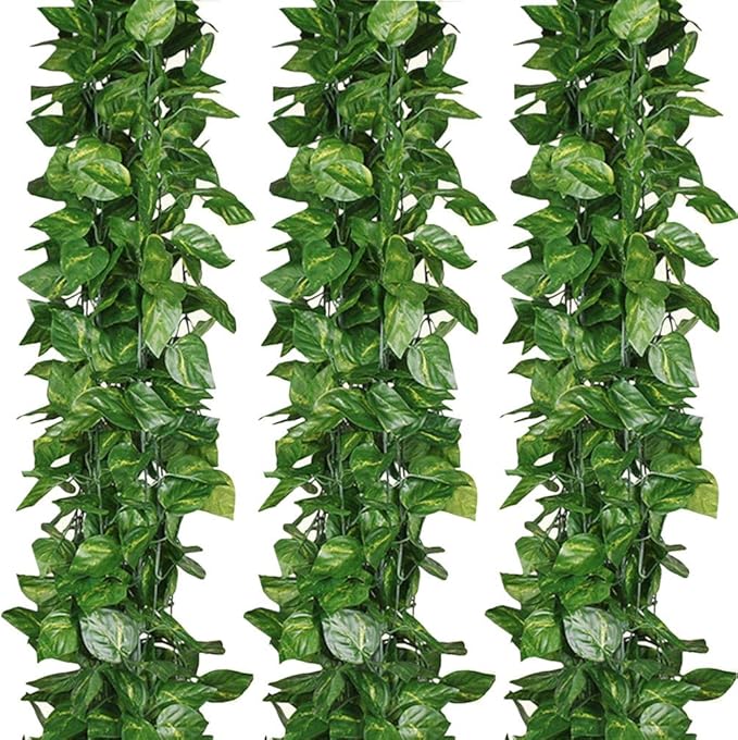 168 feet Artificial Vines Greenery Garland Fake Hanging Leaves Faux Foliage Plants for Wedding Party Garden Home Kitchen Office Wall Decorations (Scindapsus/24 Strands)