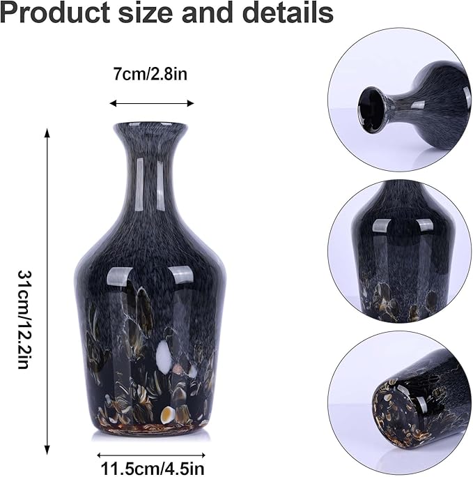 Hand Blown Glass Vase Smoke Gray – Murano Style Art Glass Vase with Rounded Belly and Wide Mouth, Bubble Vase, Elegant Centerpiece for Floral Arrangements in Dining or Living Room (Gray)