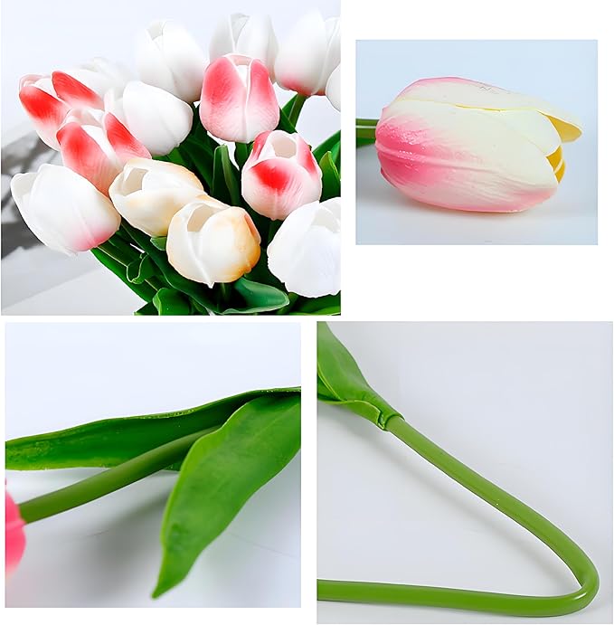 10pcs Fake Tulips Artificial Flowers Real Touch 13" Beige Silk Flower for Home Kitchen Decor Wedding Bouquet Decorations Office Floral Arrangements