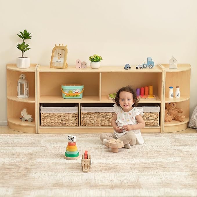 OOOK 5-Compartment Wooden Storage Cabinet, Montessori Shelf for Toy Organizers and Storage, Kids Classroom Organizer, Playroom, Daycare and Preschool Shelf