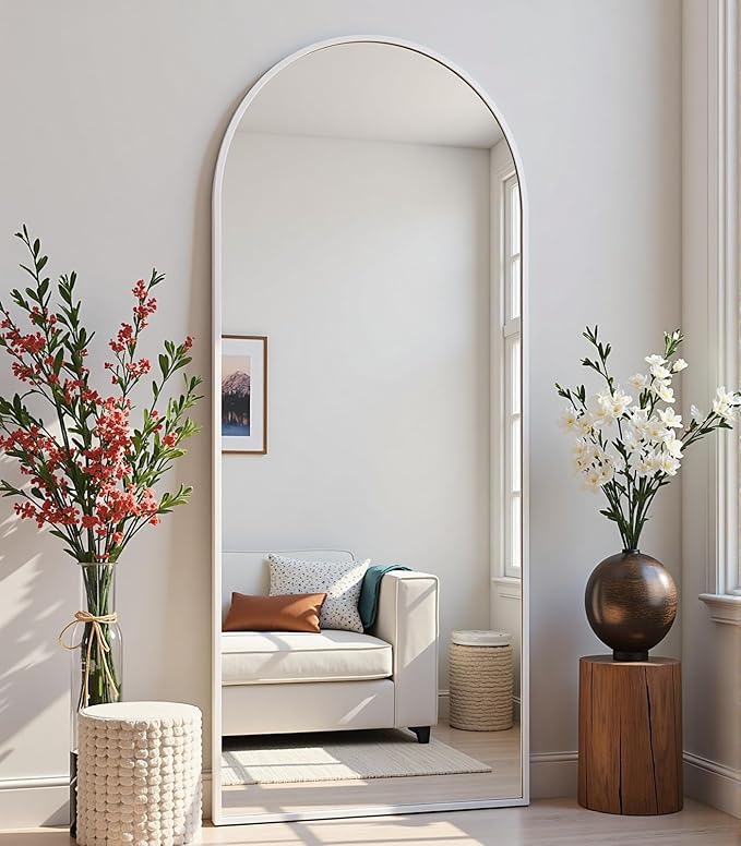 Dewfig Full Length Mirror, 58"x18" Large Floor Mirror with Stand, Full Body Mirrors for Leaning or Hanging, Standing Mirrors for Bedroom, Living Room,Dressing Room, Aluminum Alloy Frame, White