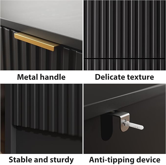 Black 9 Drawer Dresser for Bedroom, 63" Wide Modern Fluted Dresser with Gold Metal Handles, Chest of Drawers for Bedroom, Living Room, Entryway, Hallway