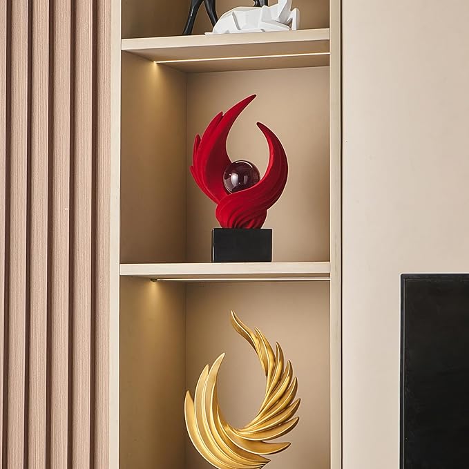FJS Modern Red Statue Living Room Decor, Abstract Art Table Decor Accents, Resin Sculptures Home Decorations for Table Bookshelf TV Stand Living Room Dining Room Office