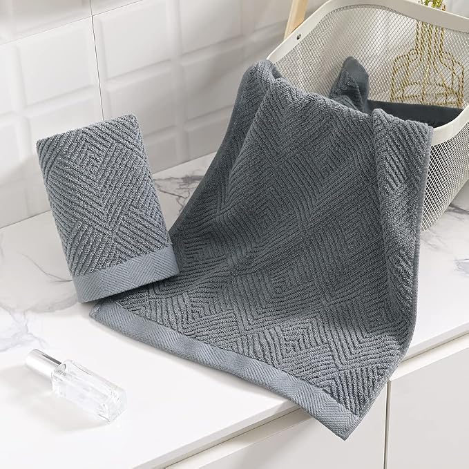 sense gnosis Grey Striped Hand Towel 13 X 29 Inch, 2 PC | Herringbone Pattern Premium 100% Cotton Ultra Soft Highly Absorbent Hand Towel Set for Bathroom