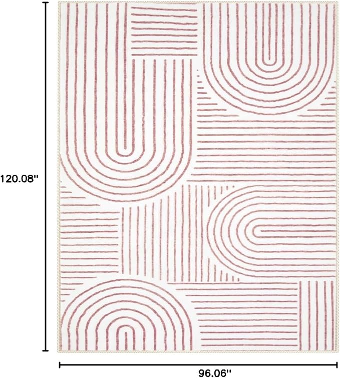 Lahome Abstract 8x10 Area Rugs, Soft Washable Rugs 8x10 Living Room Pink Rugs for Bedroom Dining Room, Ultra-Thin Carpet for Office Dining Room Darrell (8x10ft,Pink/White)