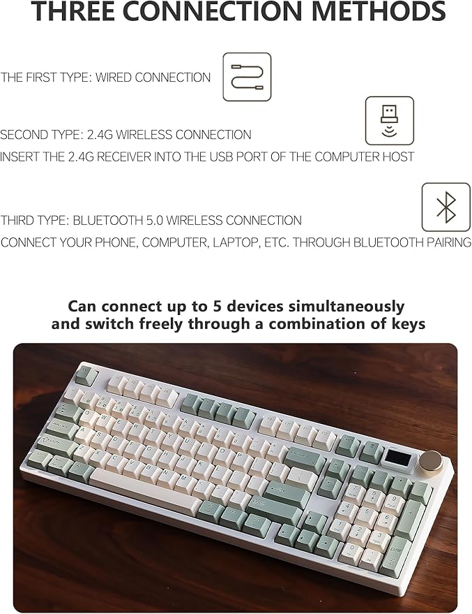 NJ98 Wireless Custom Mechanical Keyboard with Screen Knob 96% Hot Swappable RGB Keyboard Mac Windows (Dark, Steel Plate - Box Taro Ice Cream Pro)