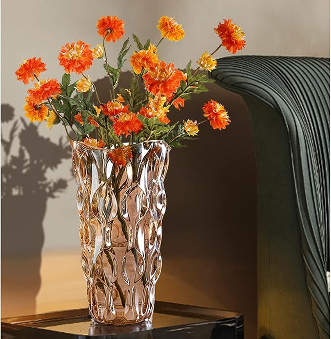 9.5" High Thickened Amber Glass Flower Vase for Home Decor, Dining Wedding Table Office Holiday Party Centerpiece Decoration