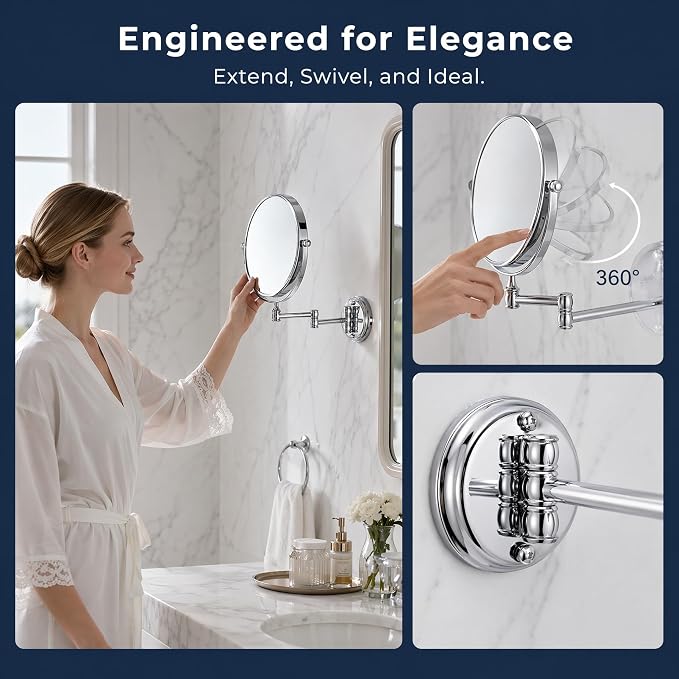 7Trees 8-Inch Retro Bathroom Folding Wall Mount Make-Up Mirror Flip Telescopic Beauty Mirror (Chrome)