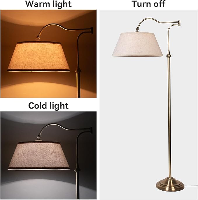 HonoDing Swing Arm Floor Lamp, Arc Floor Lamps with 180° Adjustable Cantilever for Living Room, Mid Century Standing Lamp with Linen Shade, Tall Lamps for Bedroom Living Room Office (Antique Brass)
