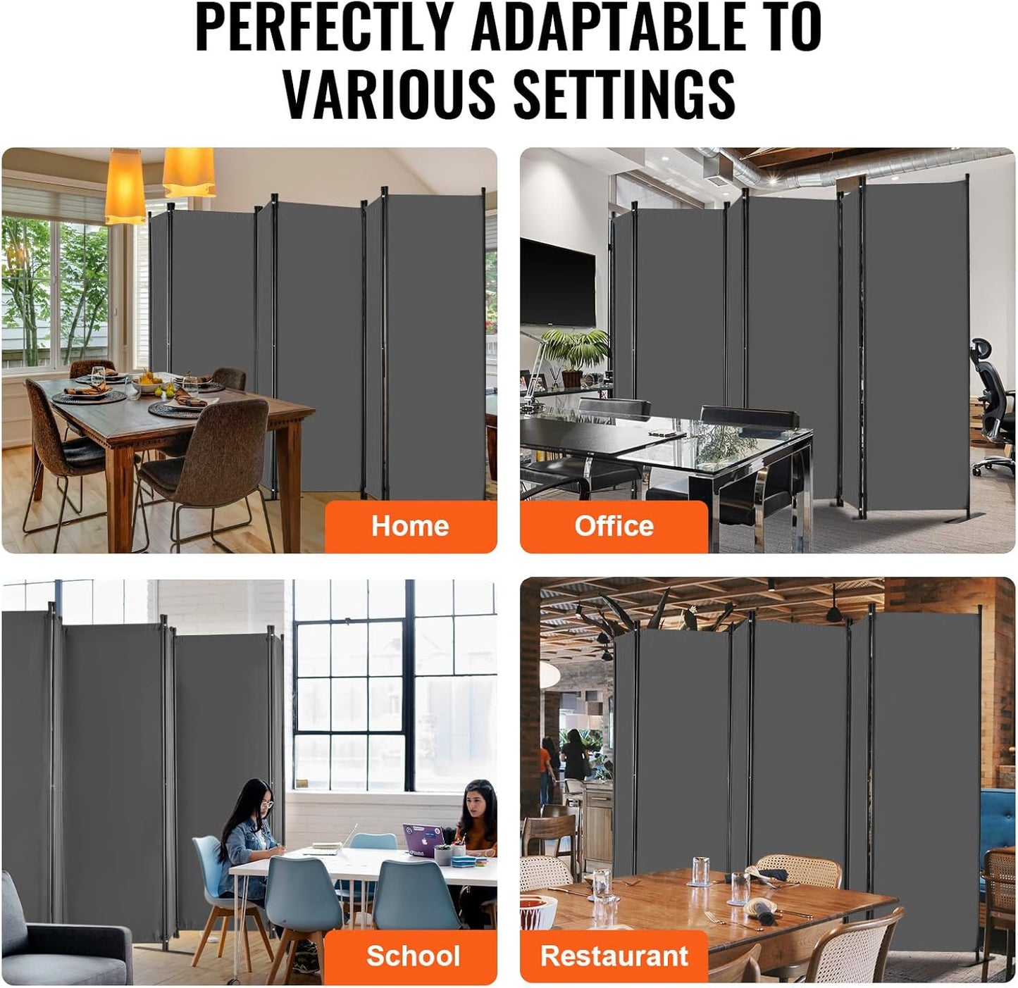VEVOR 6-Panel Room Divider - Folding Privacy Screen & Portable Partition | Freestanding Grey Divider for Office & Bedroom