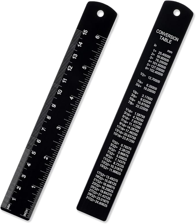 2Pcs Metal Ruler with Centimeters, 6Inch Stainless Steel Ruler Set, Millimeters, Inches and Metric Conversion Chart, Great for School, Offices, Mechanics and Draftsmen