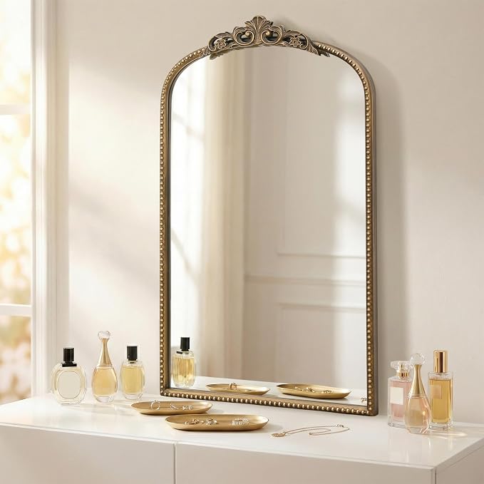 Micasso Vintage Wall Gold Mirror: 31"x 19" French Baroque Antique Mirror - Traditional Ornate Decorative Arched for Wall/Bathroom/Entryway/Fireplace/Hallway - Home Decor for Living Room