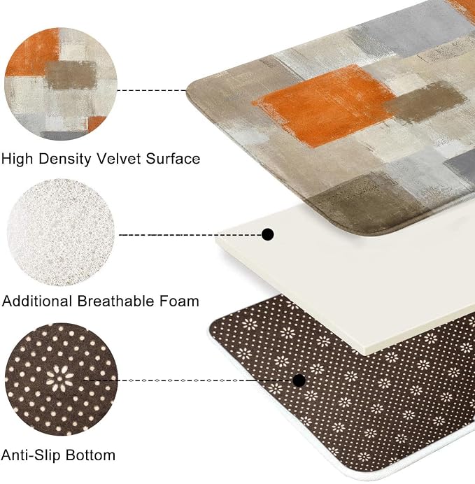 Britimes Bath Mat for Bathroom Orange Gray Abstract Pattern Geometric Bath Rug Floor Mat Bathroom Decorations 16x24 inches for Kitchen Bedroom Indoor