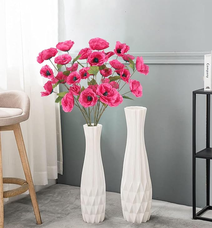 Poppies Flowers Artificial Silk Flowers 6PCS 32in Artificial Poppies Flowers for Wedding Home Party Table Centerpiece Arrangement Decoration (Hot Pink)
