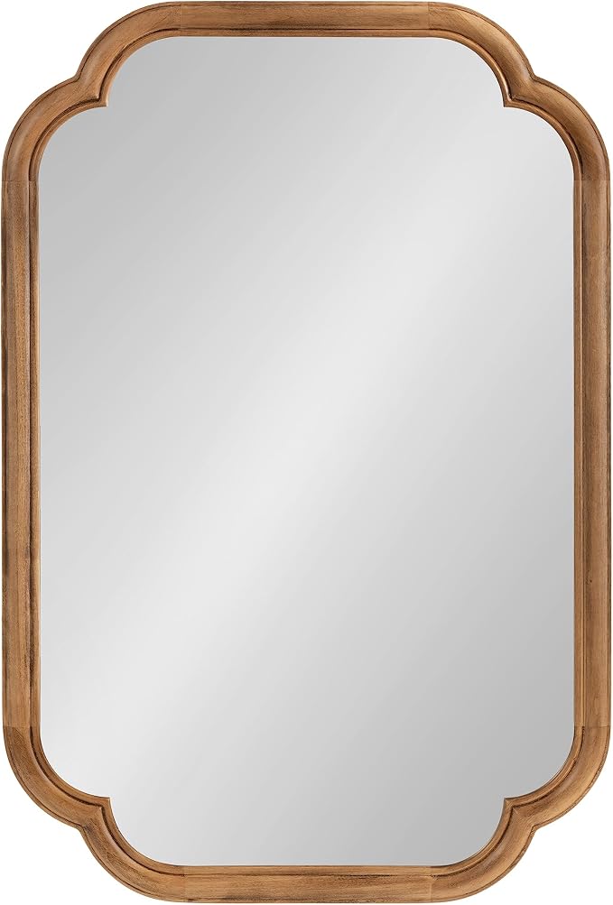Kate and Laurel Glenby Transitional Scalloped Wall Mirror, 24 x 36, Rustic Brown, Wooden Farmhouse Bathroom Mirror with Rounded and Stepped Frame Profile