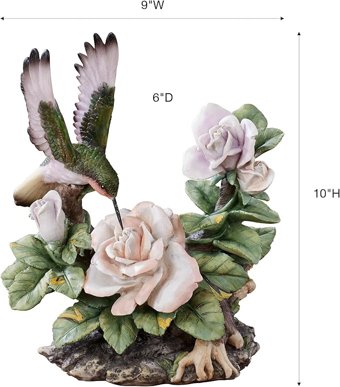 Touch of Class Fluttering Hummingbird with Roses Table Sculpture in Pastel Hues - Decorative Room Decor for Bedroom, Bathroom, Living Room, Kitchen - Floral Figurine
