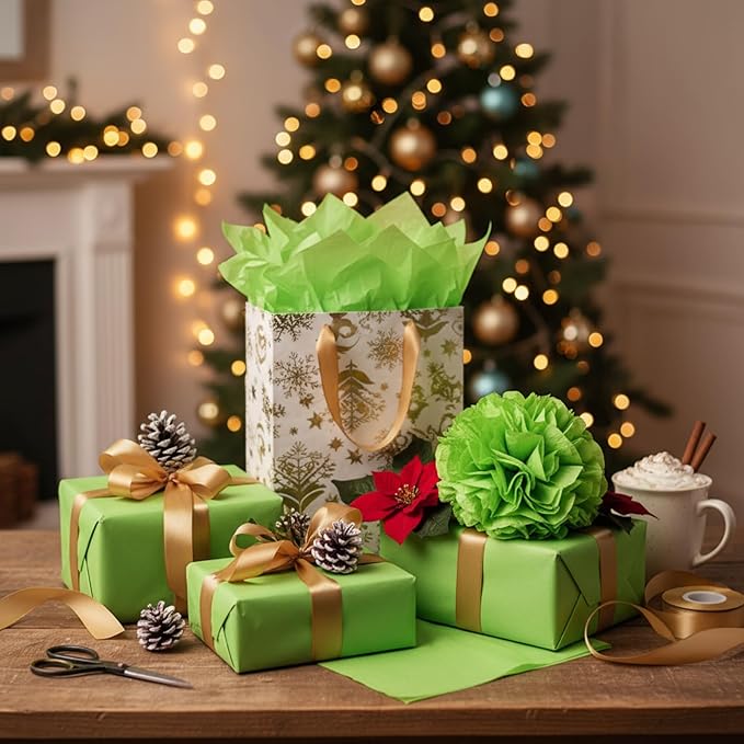 Qilery 500 Sheets Lime Green Tissue Paper Bulk 15 x 20 Inch Acid Free Christmas Wrapping Packing Gift Papers for Weddings Birthday Party Decoration, DIY Crafts, Flowers, Pom Poms, Festive Supplies