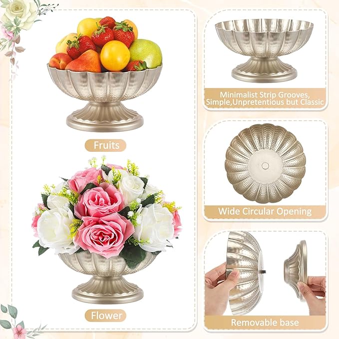 4 Pcs Metal Compote Bowl for Centerpiece Flower Holder Small Compote Vase Indoor Outdoor Flowers Fruits Plant for Christmas Wedding Home Party Decoration (Medium,Silver)