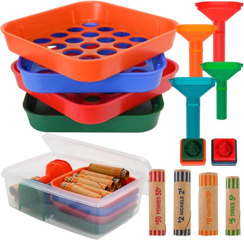 ESSENTIAL Coin Sorter Trays & Counter Tubes - 60 Assorted Preformed Coin Wrapper Rolls Included