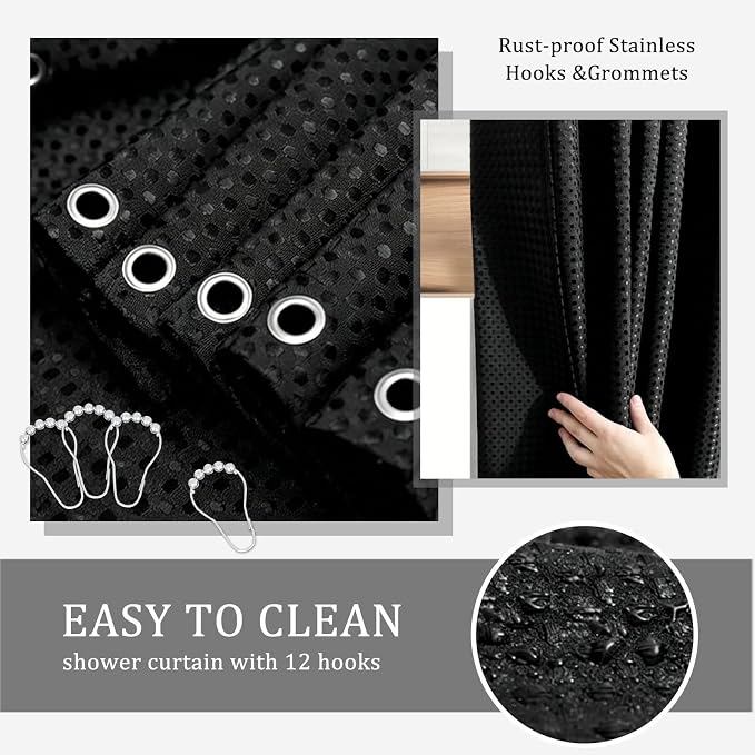 CERBIOR Bathroom Accessory Set with Shower Curtain, Includes Shower Curtain,Soap Dispenser, Toothbrush Holder, Toothbrush Cup, Soap Dish for Decorative Countertop and Housewarming Gift,Black,20PC