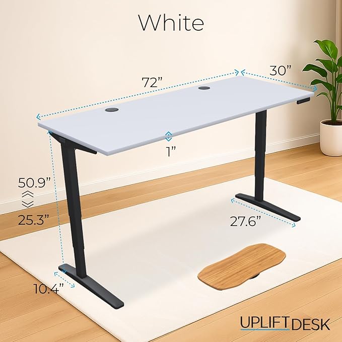 UPLIFTDESK V2 2-Leg White Laminate Wood Standing Desk – Adjustable Height, Advanced 1-Touch Memory Keypad, Under Desk Cable Management, Wire Grommets & Rocker Board (Black C-Frame, 72 x 30 inch)