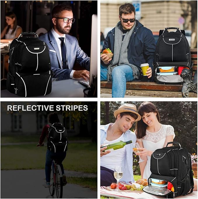VECKUSON Lunch Bag Backpack, Insulated Cooler Lunch Box Backpack, Extra Large Travel Laptop Backpack TSA Friendly RFID Computer College bag with USB Port for Women Men Fits 17.3 Inch Laptop