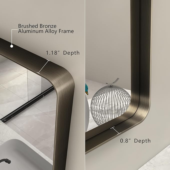30x36 Bronze Bathroom Wall Mirror, Modern Brushed Metal Framed Mirror for Vanity, Rounded Oil Rubbed Bronze Frame, Anti-Rust, Tempered Shatterproof (Horizontal/Vertical)