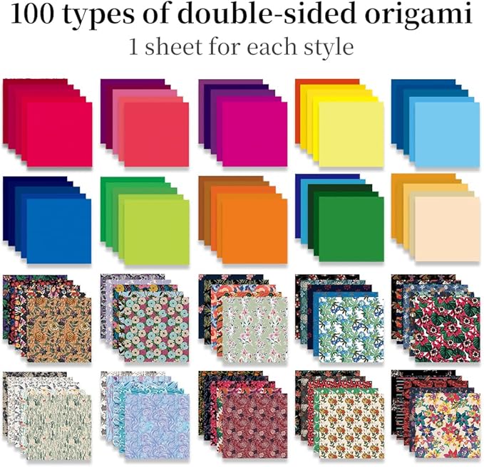 Origami Paper Kit Dobule Sided 100 Sheets 100 Colors 6 Inch Japanese Chiyo Square Easy Fold Arts Crafts DIY Handwork Origami Papers Solid Color Flower
