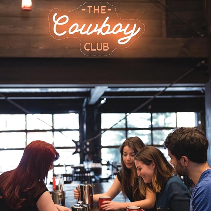 The cowboy club neon sign,Western Rodeo decor,mancave neon Light,Cowboy led wall neon sign,Cowboy room decor, Midwest Princess Led Signs For Bedroom Wall Girl Cave Club Bar Pub Gift-Gold-16.54"x9.45"
