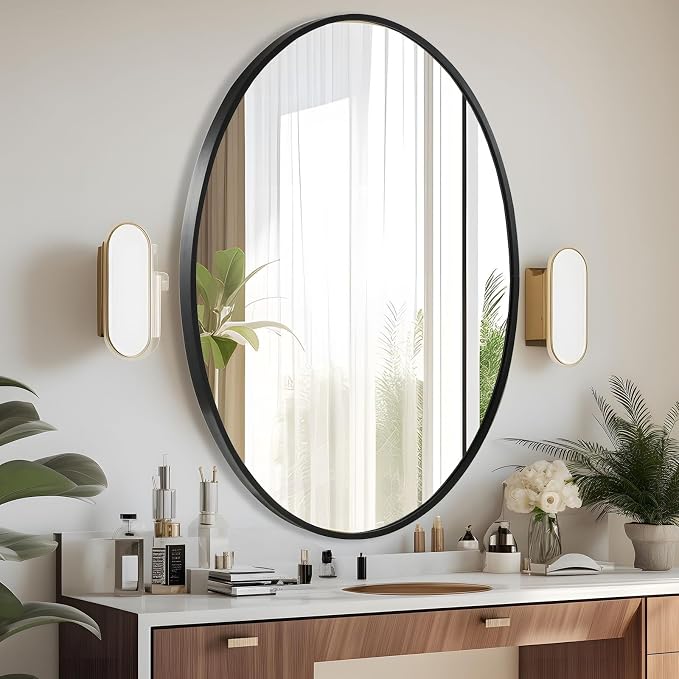 Oval Wall Mirror, 24"x36" Black Oval Vanity Mirror, Bathroom Mirror of Metal Frame, Home Decorative Wall Mounted Mirror for Bathroom, Living Room, Entryway, Vanity