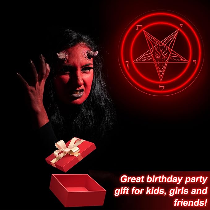 Pentagram Baphomet Satan Neon Sign, Gothic Baphomet Neon Light, Black Goat LED Sign, Gothic Home Decor Sign for Halloween Wall Art, 3D Engraved Neon Sign For Dorm College Party Christmas Gifts