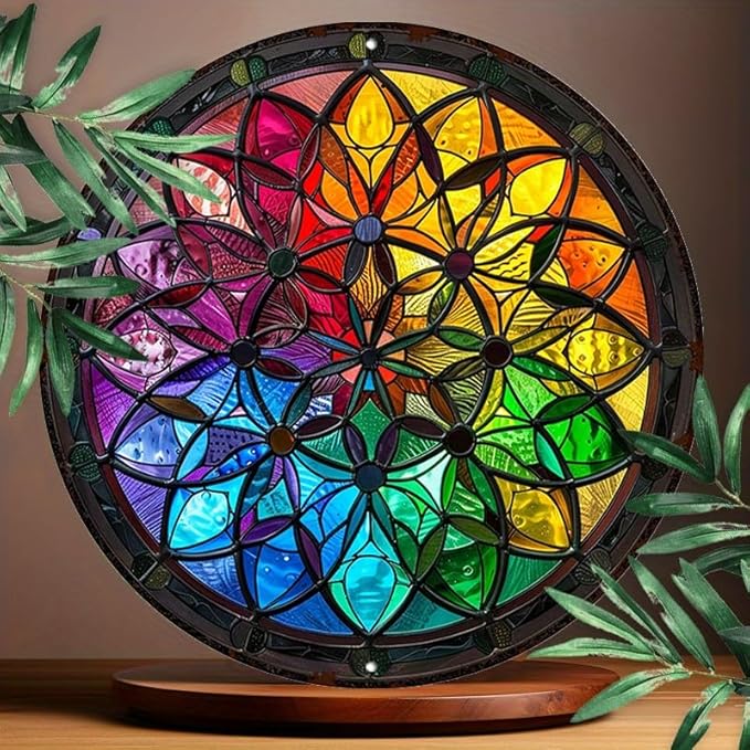 Waterproof Flower of Life Metal Wall Art - UV Resistant Aluminum Decorative Sign - Easy to Hang, Durable Round Artwork for Home & Garden, 1pc