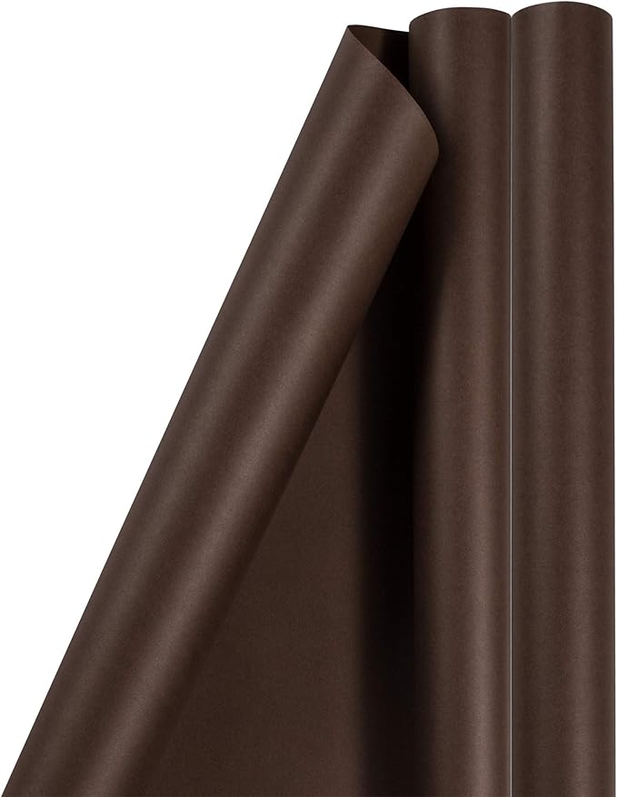 JAM Paper Gift Wrap - Matte Wrapping Paper - 50 Sq Ft Total (30 in x 10 Ft Each) - Matte Chocolate Brown - 2 Rolls/Pack