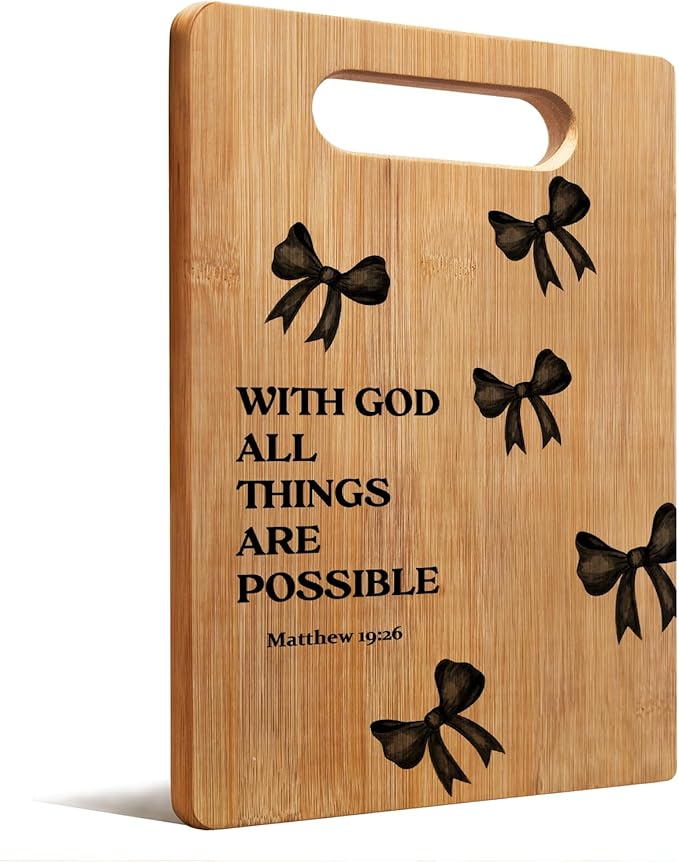 Lacama Christian Gifts for Women Kitchen Cutting Board，Bow Cutting Board Appreciation Gift for Women Christmas Birthday, With God All Things Are Possible Chopping Boards for Her, Mom, Sister, Friends