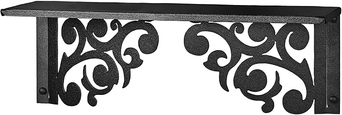 Touch of Class Noble Scrolls Metal Wall Shelf | Black | Scrolling Designs | Display Shelves for Bedroom, Living Room, Bathroom, Entryway, Office, Hallway