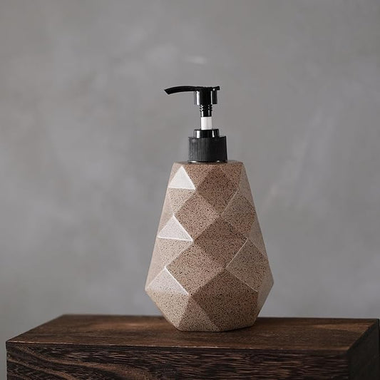 Geometric Resin Soap Dispenser, Refillable Hand Soap Pump Bottle for Bathroom & Kitchen, Modern Stone-Look Lotion Dispenser, 10 oz（300ml） Decorative Countertop Soap Dispenser