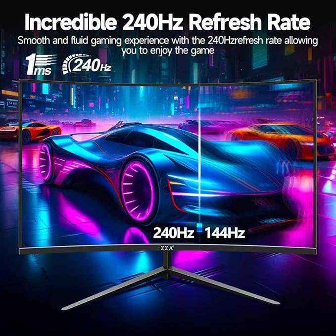 ZZA 32 Inch Curved Gaming Monitor 240Hz Curved Monitor Computer Monitor-HDMI DP USB Headphone Ports,1080p 1K FHD Ultra Slim Curved Screen with Wide Angle,High Refresh Rate Immersive PS5 Xbox PC Gaming