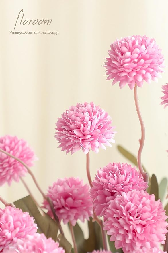 Floroom 6pcs Fuchsia Pink Faux Silk Mums Artificial Flowers, Bulk Fake Small Mini Chrysanthemums with Stems for DIY Wedding Centerpieces Floral Arrangements Vase Fillers Home Decorations