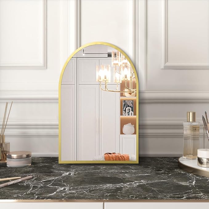 Arched Bathroom Mirror for Wall, Arch Wall Mirror Aluminum Alloy Frame Mirror for Vanity Living Room, Bedroom, Entryway Small 16"x12"