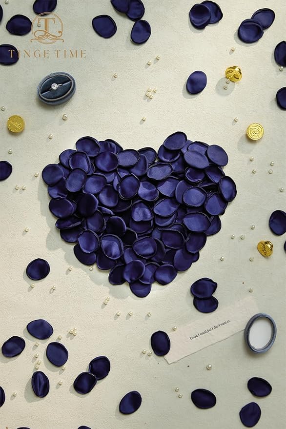 TINGE TIME 200pcs Rose Petals and Fake Roses Artificial Flowers for Wedding Decor, Bridal Shower, Party Decoration - Silk Flower Petals Bulk Pack (Navy Blue)