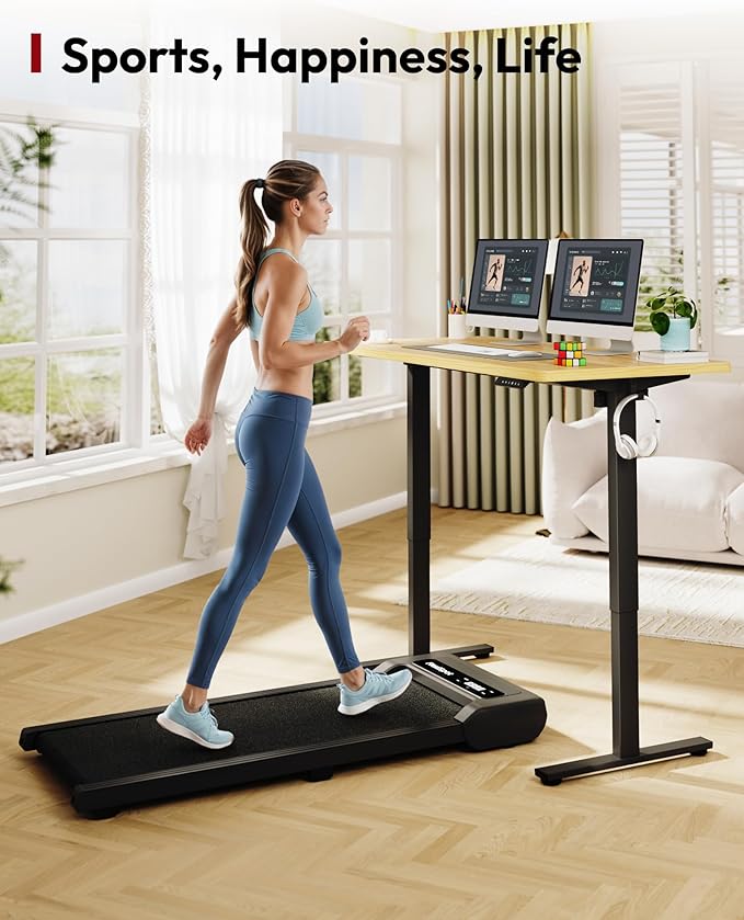 SANODESK Electric Standing Desk 48 x 30 Inches Whole-Piece Desktop Height Adjustable Stand Up Desk w/6-Button Controller Ergonomic Computer Desk for Home Office, Black Frame + Natural Tabletop
