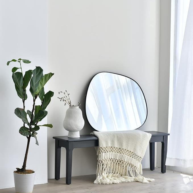 ELEHUME Asymmetrical Wall Mirror for Decor 23"*30", Modern Black Framed Wall Mirror for Living Room Bathroom Bedroom Entryway ELE-STOU-0064B