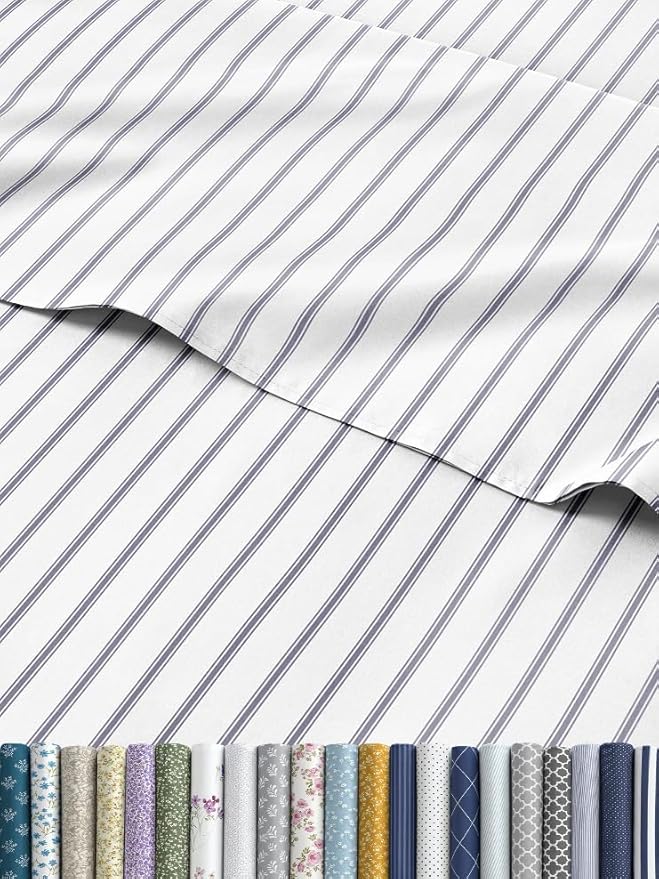 Blue and White Striped Sheets - 1 Flat & 1 Fitted Sheet & 1 Pillowcase w/ Deep Pockets - Cozy, Wrinkle & Fade Resistant - Ultra-Soft, Breathable & Cooling - Luxury Pinstripe Bedding - Twin Size